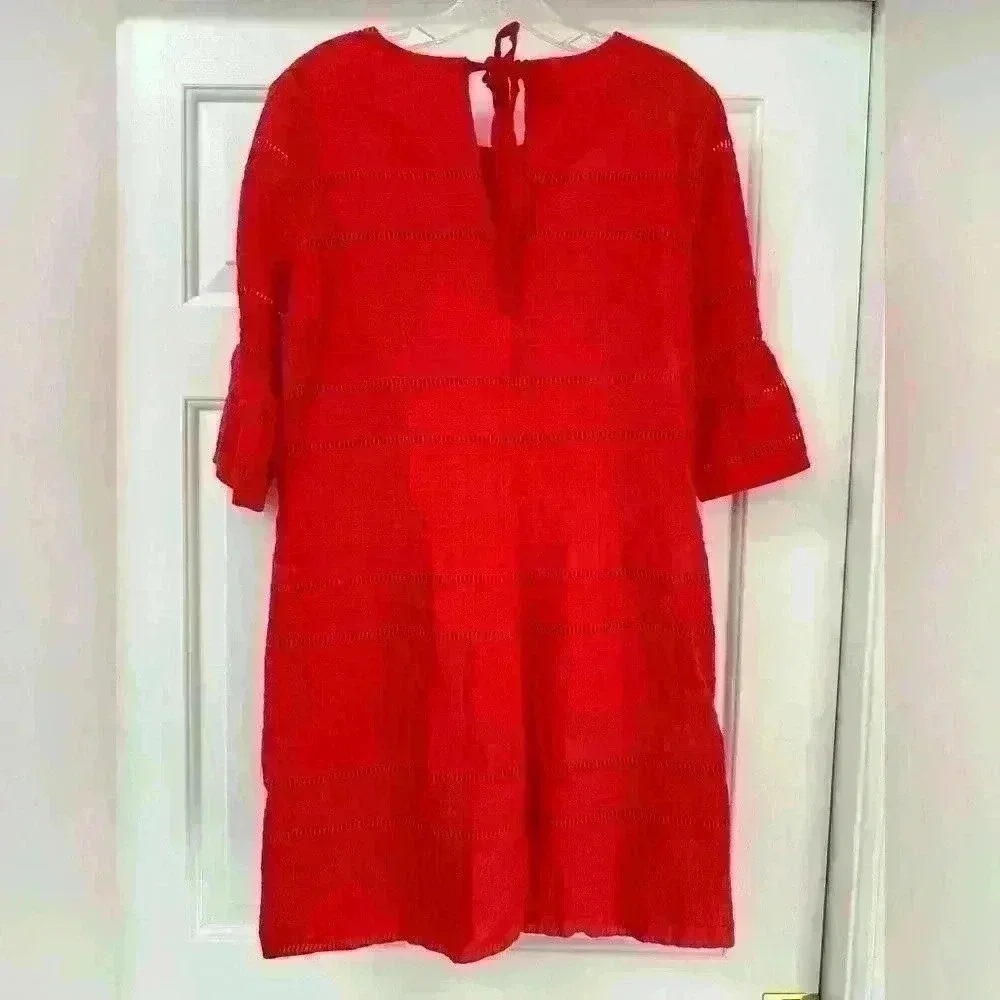 J Crew Flutter Sleeve Eyelet Shift 100% Cotton Dress Red‎ Size 2 Size Small
